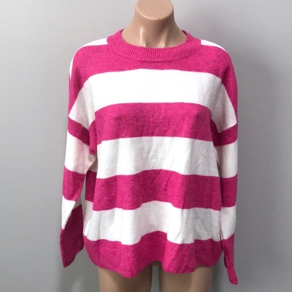 Vince Camuto Pink White Stripe Sweater Small Soft - Picture 1 of 5